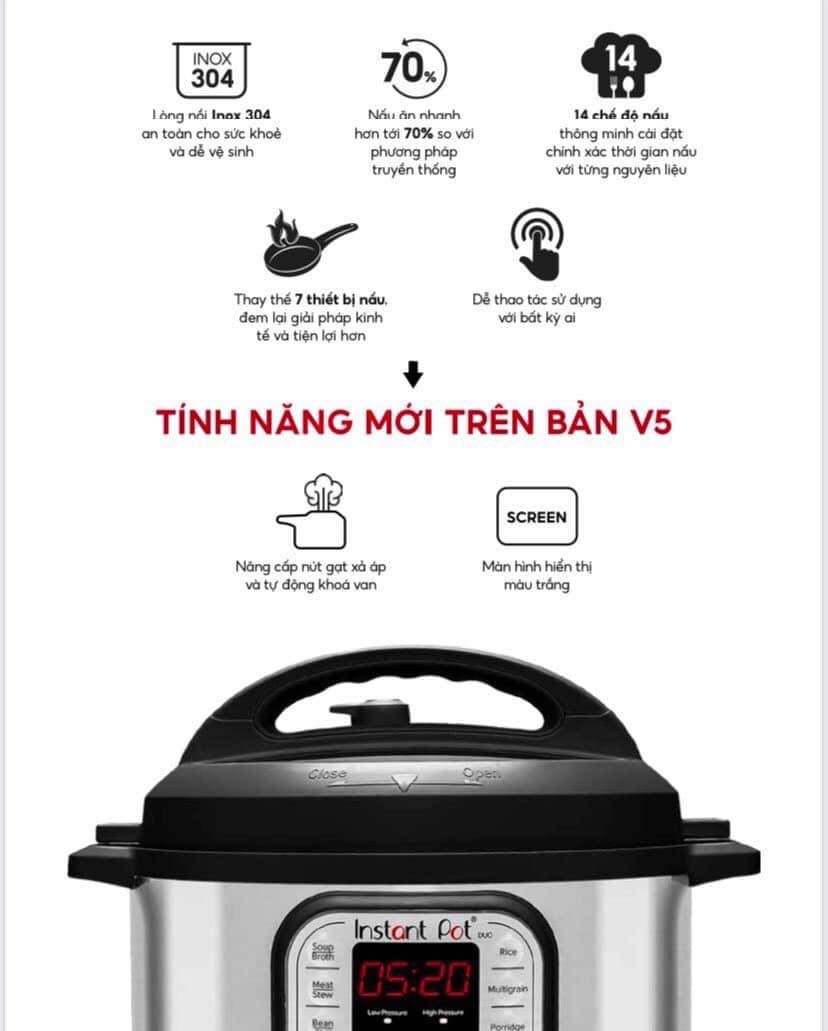 NỒI ÁP SUẤT INSTANT POT DUO V5 - BẢN CẢI TIẾN HOÀN HẢO Hàng chính hãng