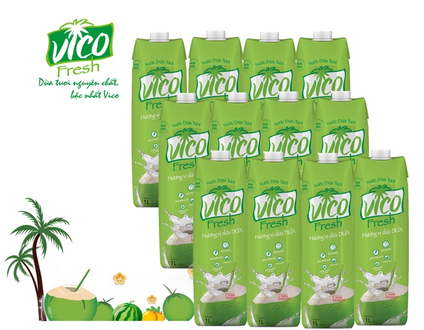 Thùng 12 hộp Nước dừa dứa VICO FRESH