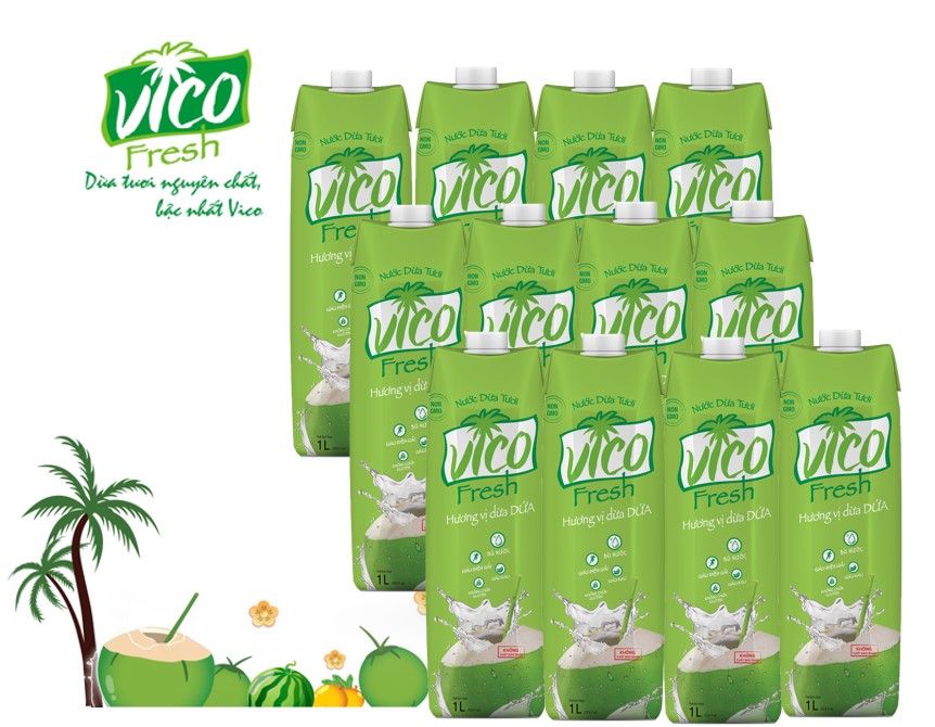 Thùng 12 hộp Nước dừa dứa VICO FRESH (1 lít / hộp)