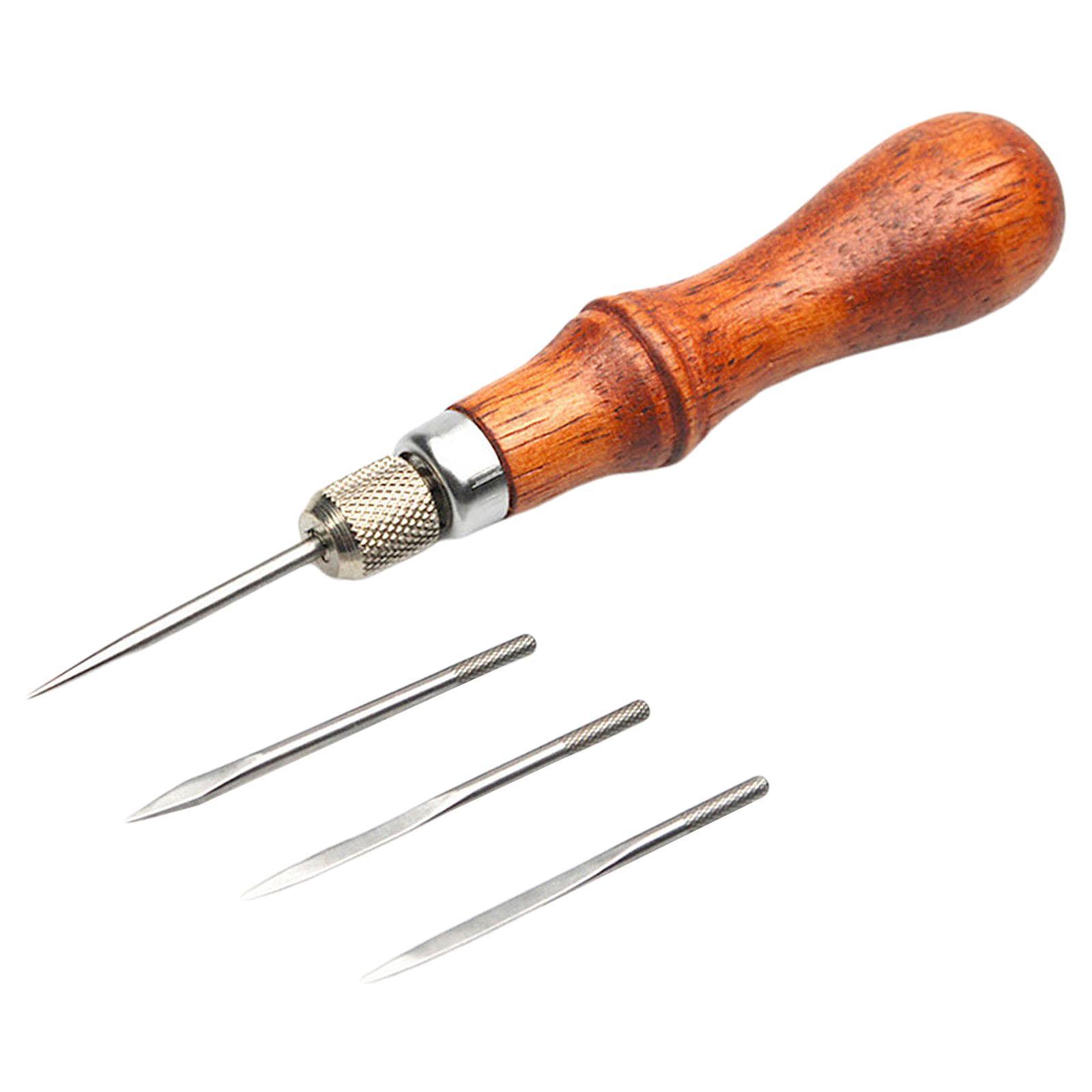 Professional Awl Tool Hand Sewing Repairing Wood Handle Leathercraft DIY