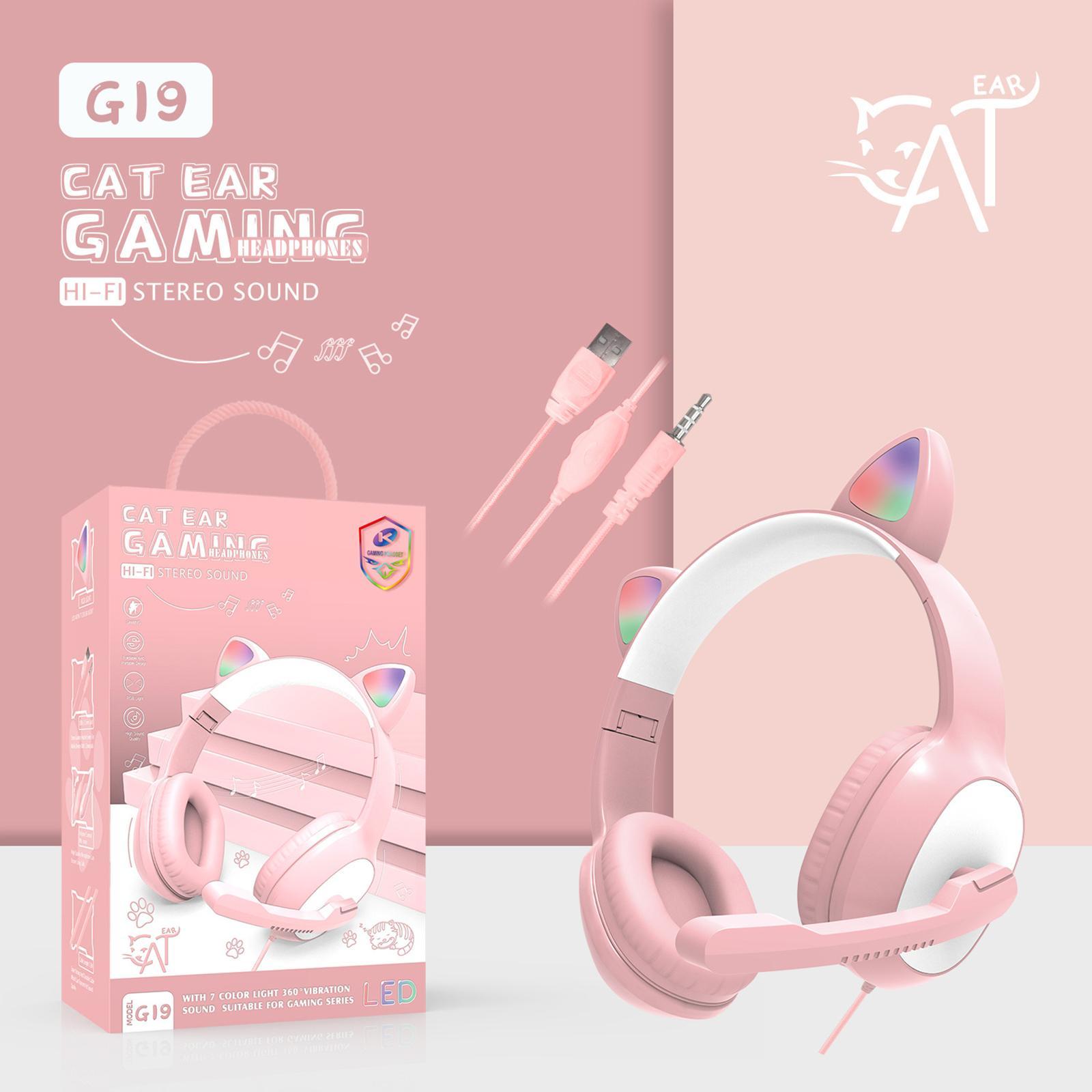 Surround Sound Wired Headset LED Light for Games Computer TV pink