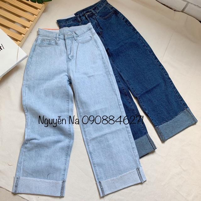 QUẦN JEANS ỐNG RỘNG GẤP ỐNG LƯNG CAO