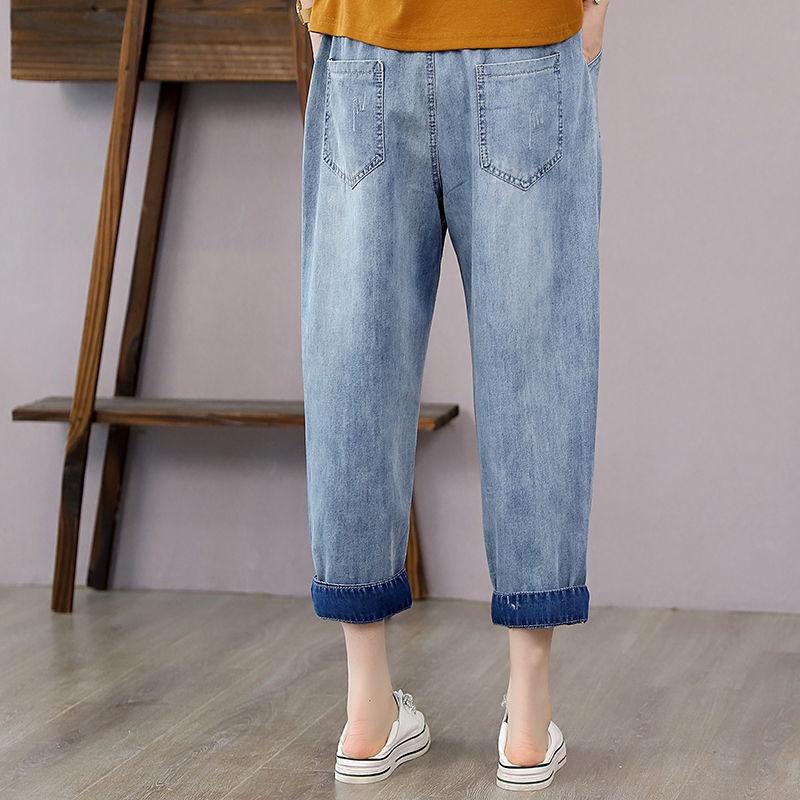 Quần Jeans Lửng Lưng Cao Dáng Rộng Thêu Họa Tiết Phong Cách Retro Cho Nữ