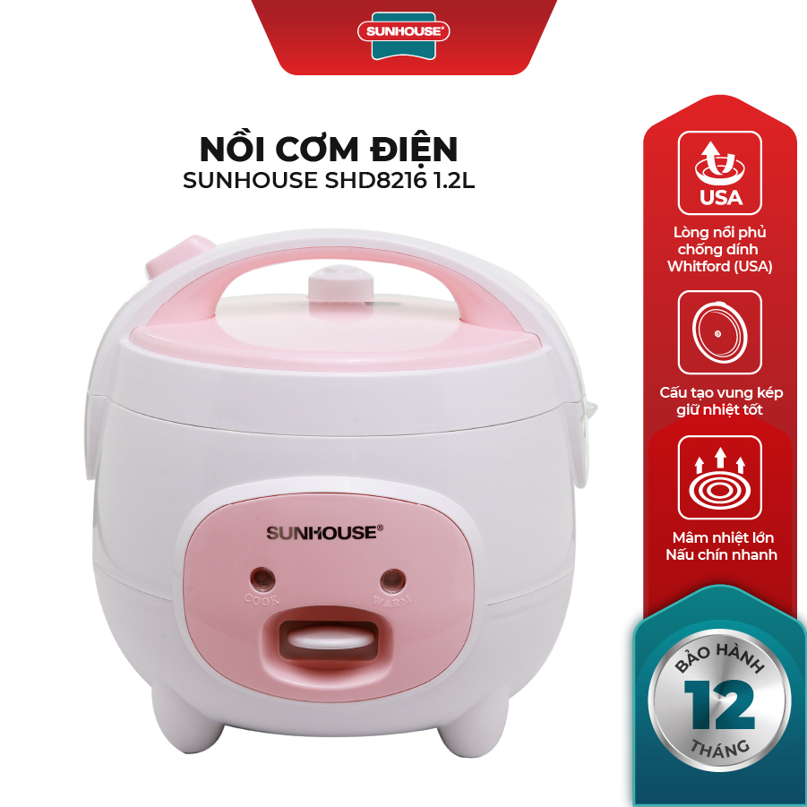 Nồi Cơm Điện Nắp Gài Sunhouse SHD8217W (1.2L) - Hàng chính hãng