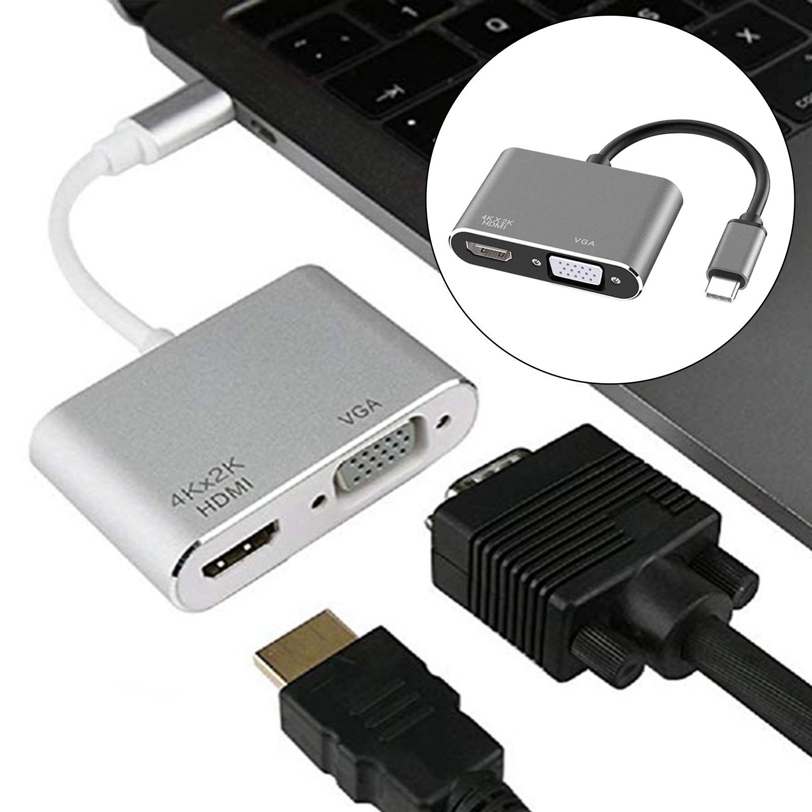 USB C to HDMI &amp; VGA Adapter, Plug and Play Type C to HDMI 4K VGA 1080P Converter for Phone PC