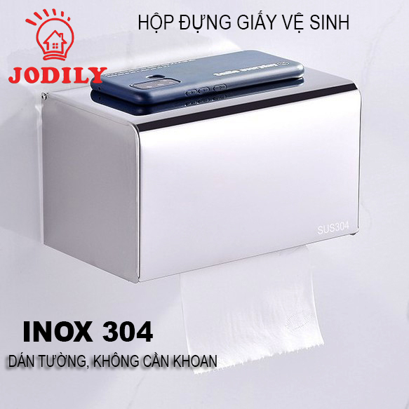 Hộp Đựng Giấy Vệ Sinh Inox 304 Cao Cấp Jodily Dán Tường Sử Dụng Keo Siêu Dính