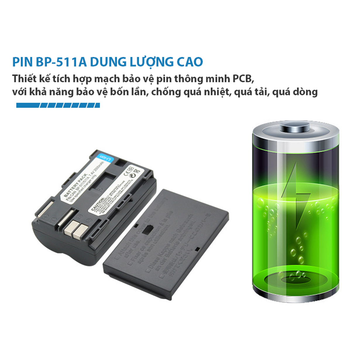 Pin for BP-511A dung lượng cao 2500mAh dành cho máy ảnh Canon 10D, 20D, 30D, 40D, 50D, 5D, 300D