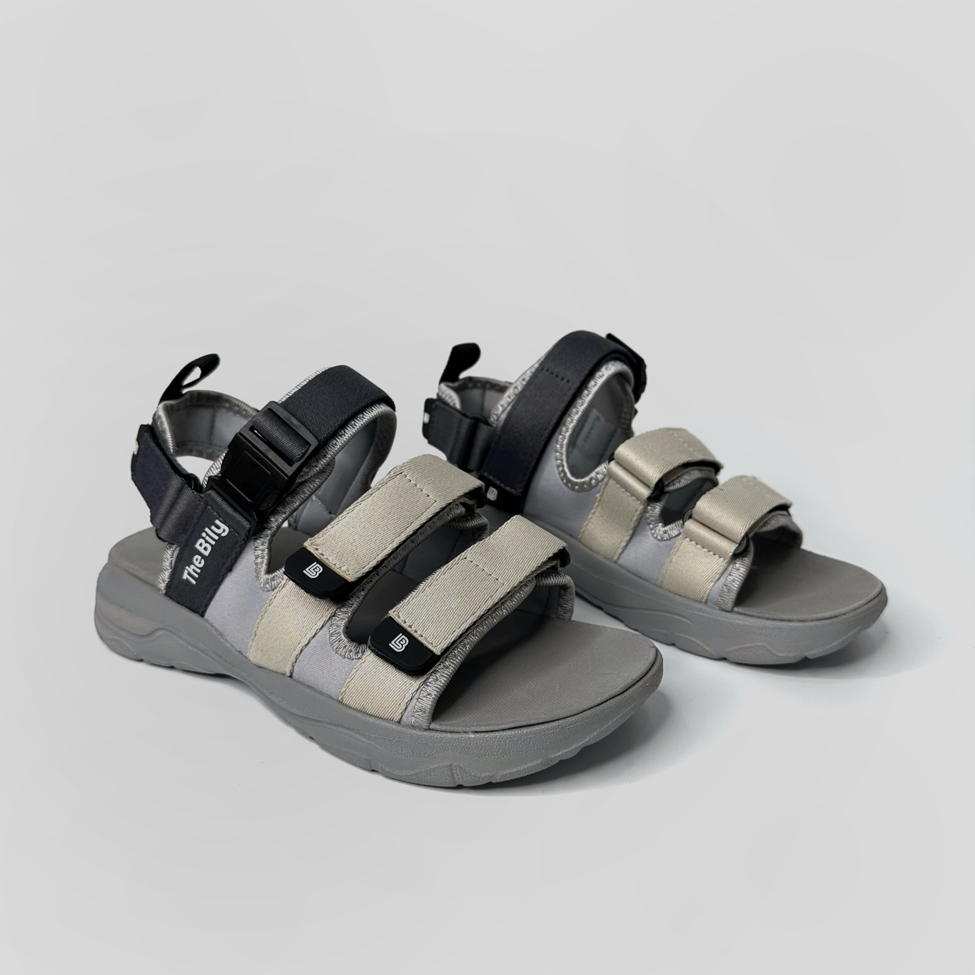 Giày Sandal Nam Nữ Unisex The BiLy Quai Ngang Dây Dù Đế IP Siêu Êm Nhẹ Đế Xám Màu Xám Kem-BLDX08