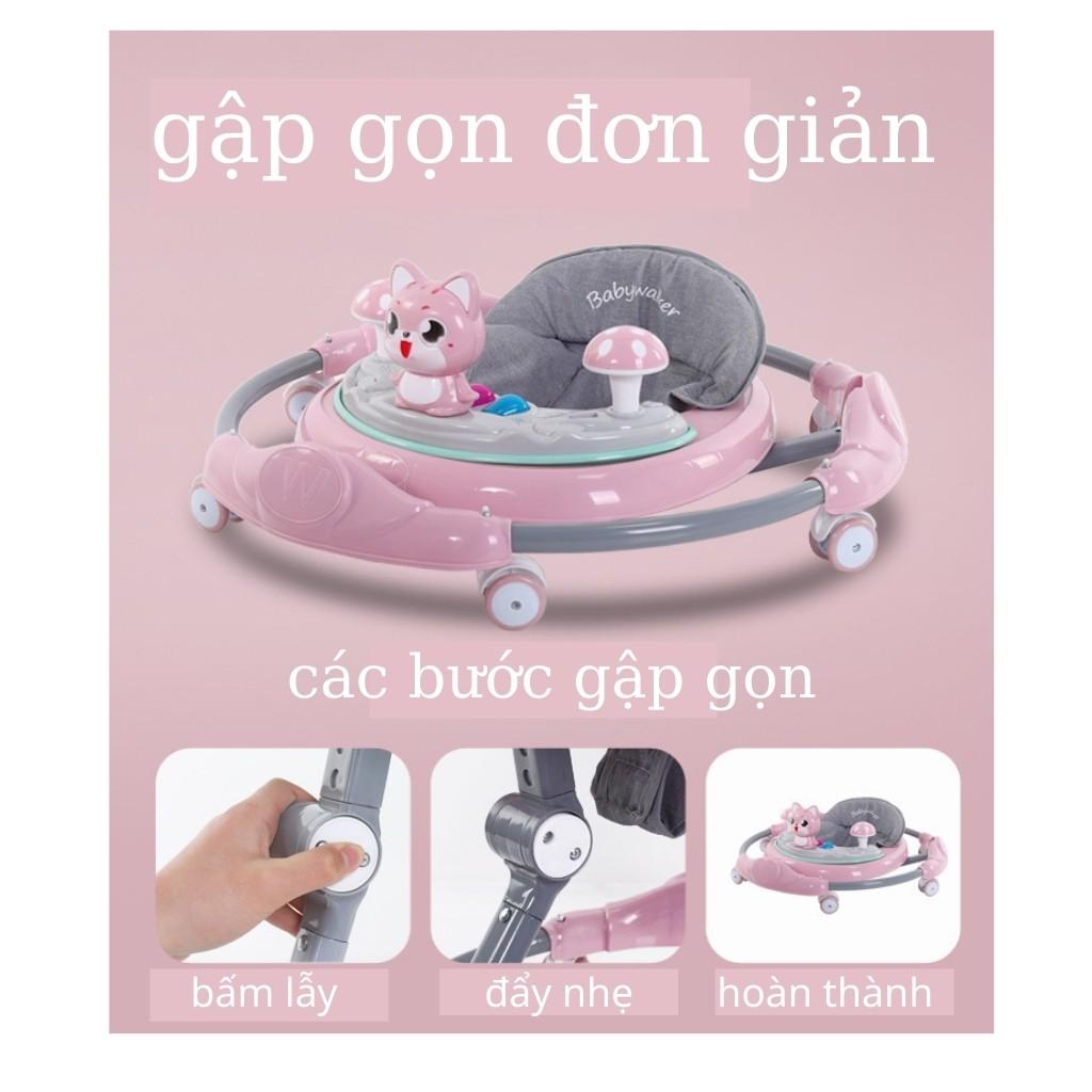 Xe tròn tập đi cho bé baby walk - xe dụng cụ tập đi có cán đẩy điều chỉnh cao thấp có nhạc,đèn