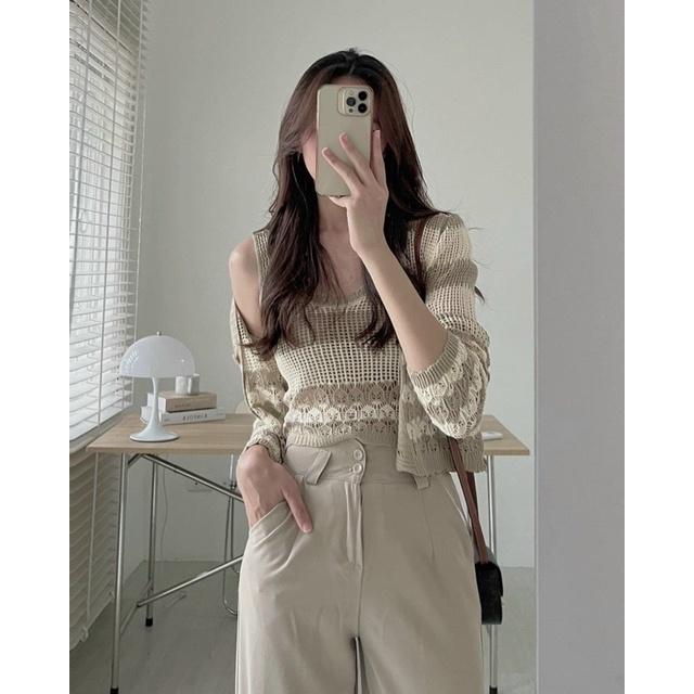 SET ÁO LEN CROPTOP KÈM KHOÁC