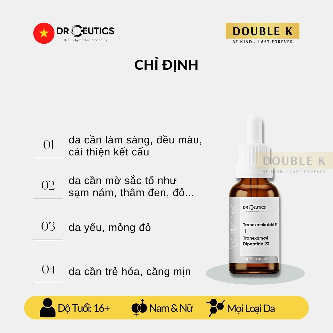 Serum Sáng Da Mờ Nám Sạm DrCeutics Tranexamic Acid 3% + Tranexamoyl Dipeptide-23 - Double K