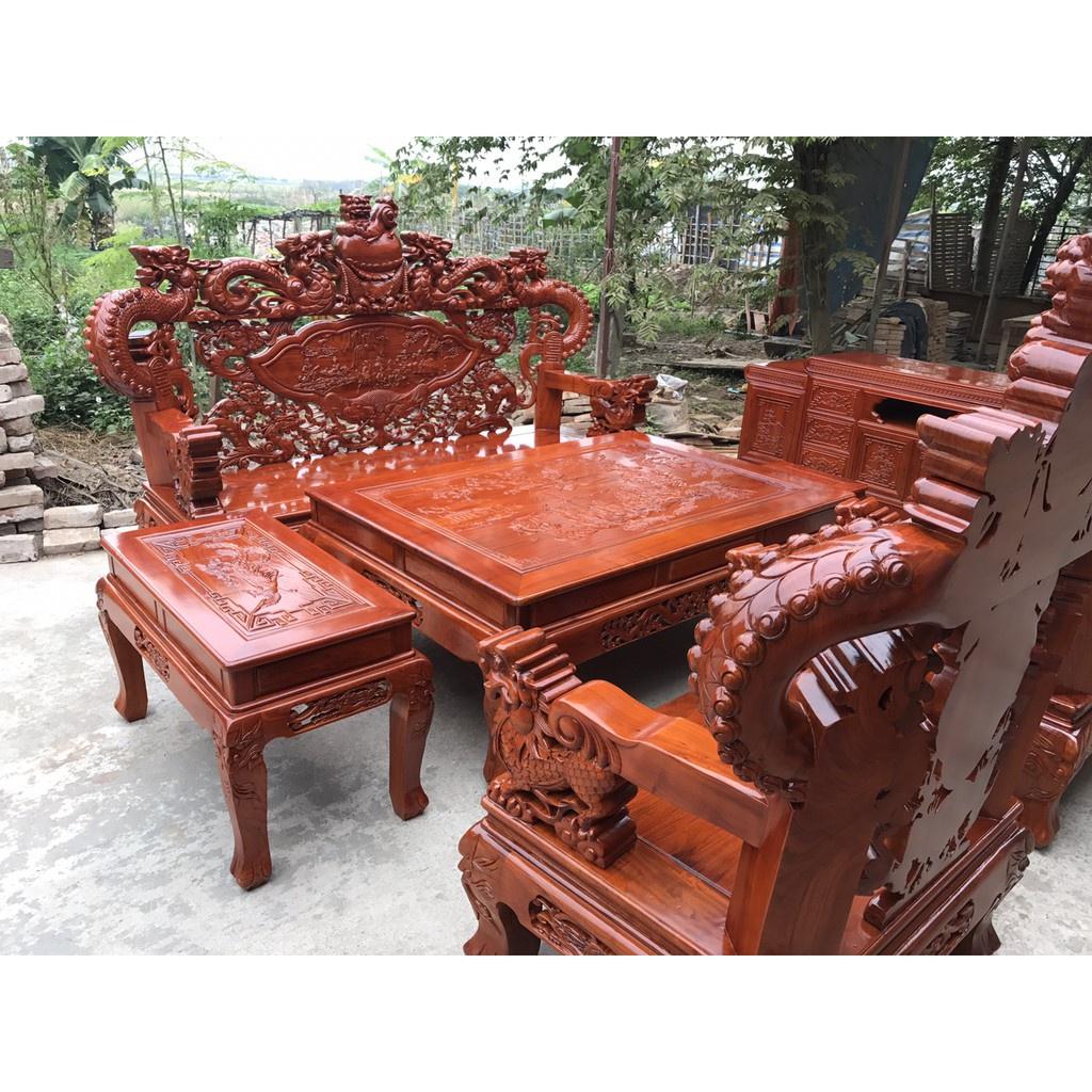 Bộ bàn ghế giả cổ nghê khuỳnh gỗ hương đá