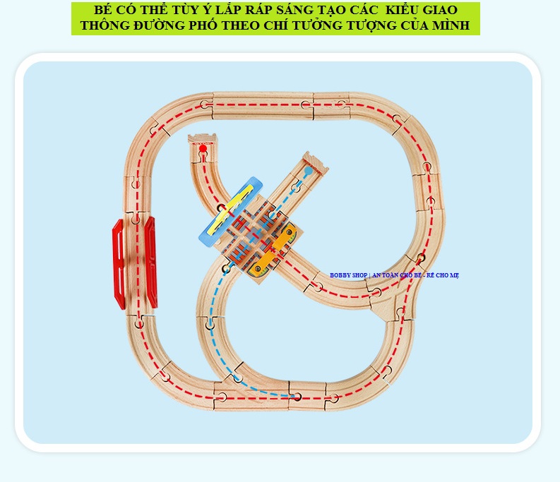 Bộ đồ chơi đường ray xe lửa gỗ cao cấp mô phỏng giao thông thành phố đông đúc nhộn nhịp