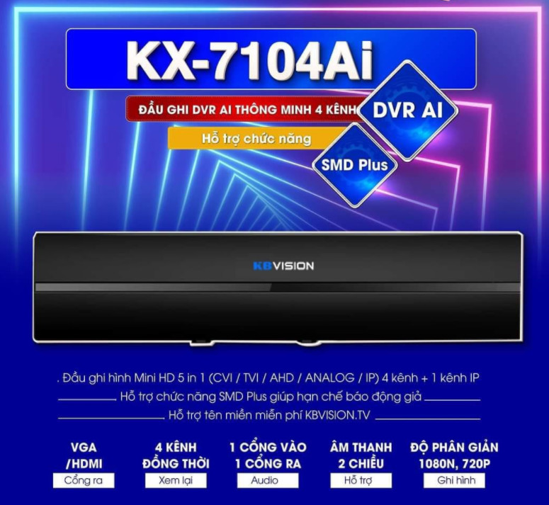 Đầu ghi hình camera 4 kênh 5 in 1 KBVISION KX-7104Ai, Hàng chính hãng