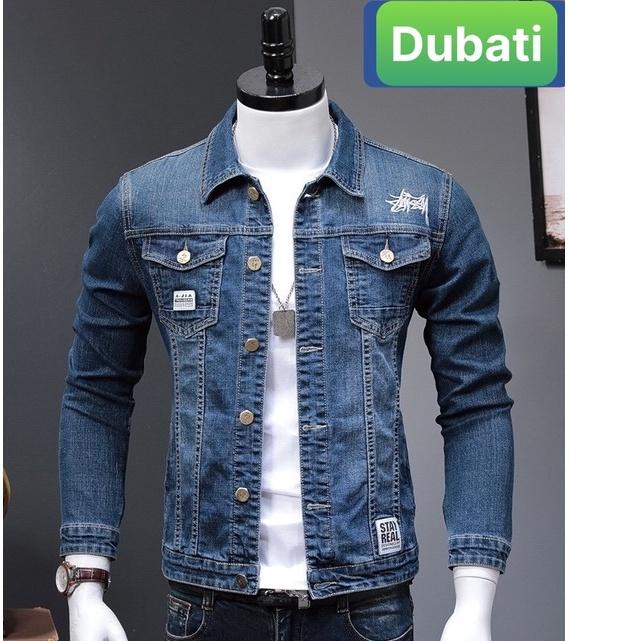 ÁO KHOÁC JEAN NAM XANH ĐẬM CHẤT BÒ CAO CẤP MẪU MỚI SÀNH ĐIỆU- DB 111- DUBATI FASHION