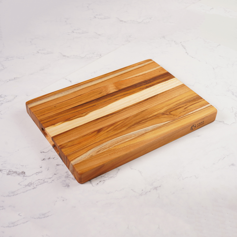 Thớt gỗ Teak ghép ngang, hình chữ nhật 25x35x3 cm - MSP CG02. Dùng cắt, thái, khay trưng bày thực phẩm.