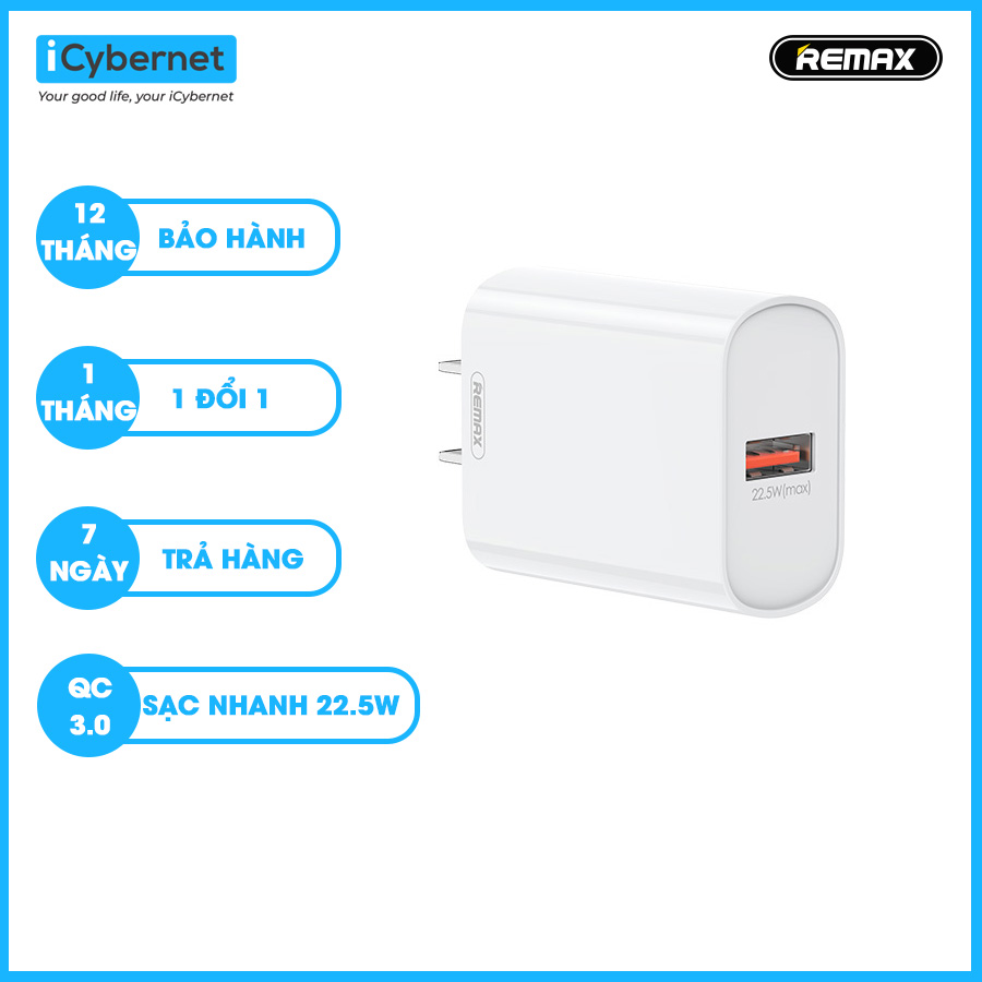 Bộ sạc nhanh REMAX Jane Series 22.5W 1 USB RP-U72- Hàng chính hãng