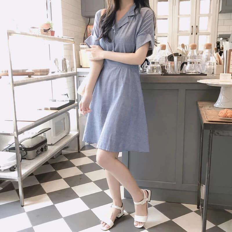 Đầm xoè cổ vest tay ngắn,thiết kế kiểu cổ điển quốc dân dễ thương, xinh đẹp (Đ256)VDVDVDVD