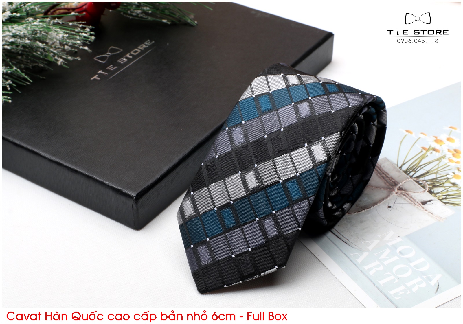 Cavat nam Hàn Quốc cao cấp bản nhỏ  màu 3D - Tặng kèm hộp Full box