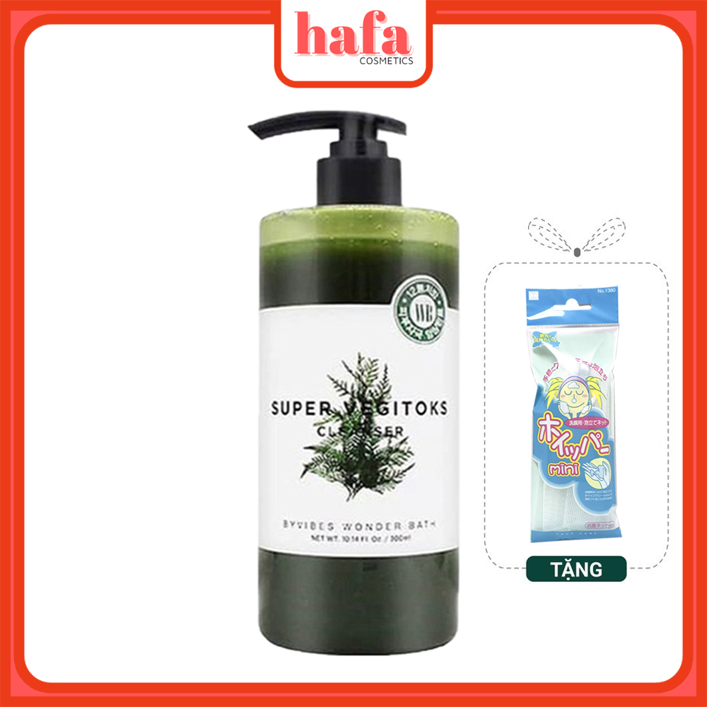 Sữa rửa mặt thải độc rau củ Byvibes Wonder Bath Super Vegitoks Cleanser 300ml (Màu xanh) + tặng kèm 1 túi lưới rửa mặt tạo bọt