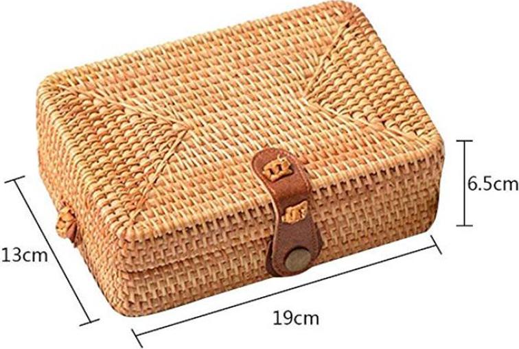 Túi cói chữ nhật kiểu messenger phong cách Boho thanh lịch - Với Móc khóa hình sóc chuột cực cute