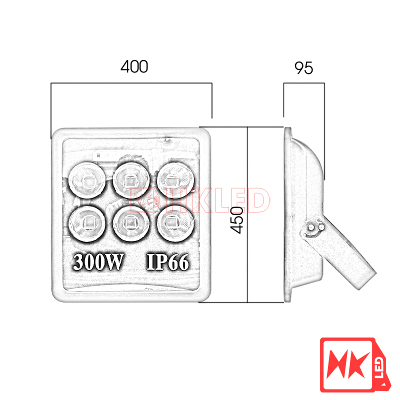 HKLED - Đèn pha tròn vuông LED ngoài trời 300W - IP66 - DPTV300