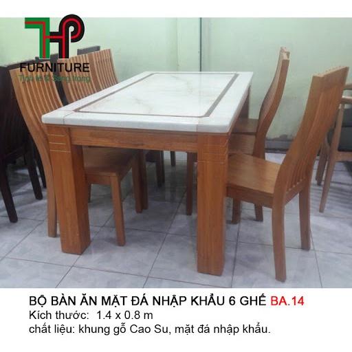 Bàn ăn gỗ mặt đá 6 ghế , bộ bàn ăn gỗ , bàn ăn cao cấp 1m6