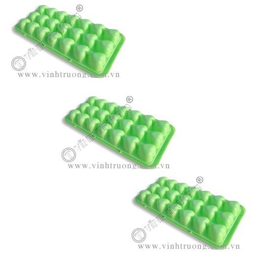 Bộ 3 khay làm đá - thạch rau câu 21 viên hình tim