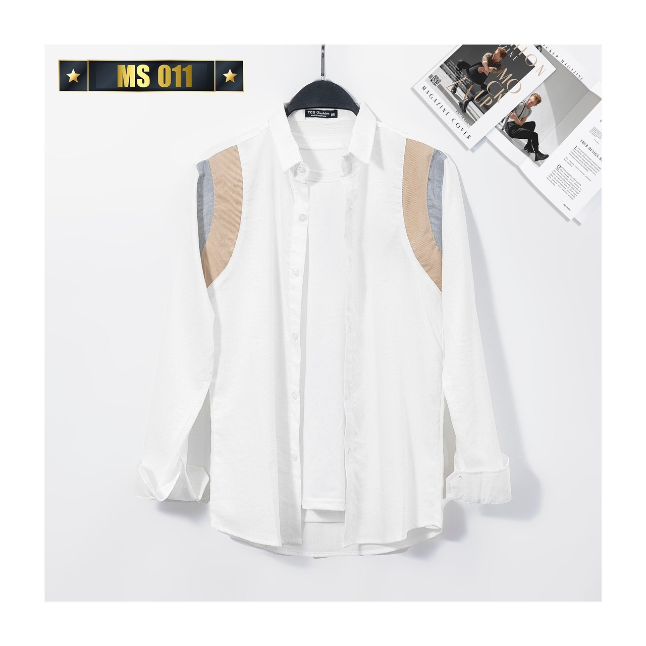 Áo sơ mi, áo sơ mi nam tay dài 2 màu trắng-đen phối họa tiết cao cấp thời trang thương hiệu Chandi mẫu mới MS11