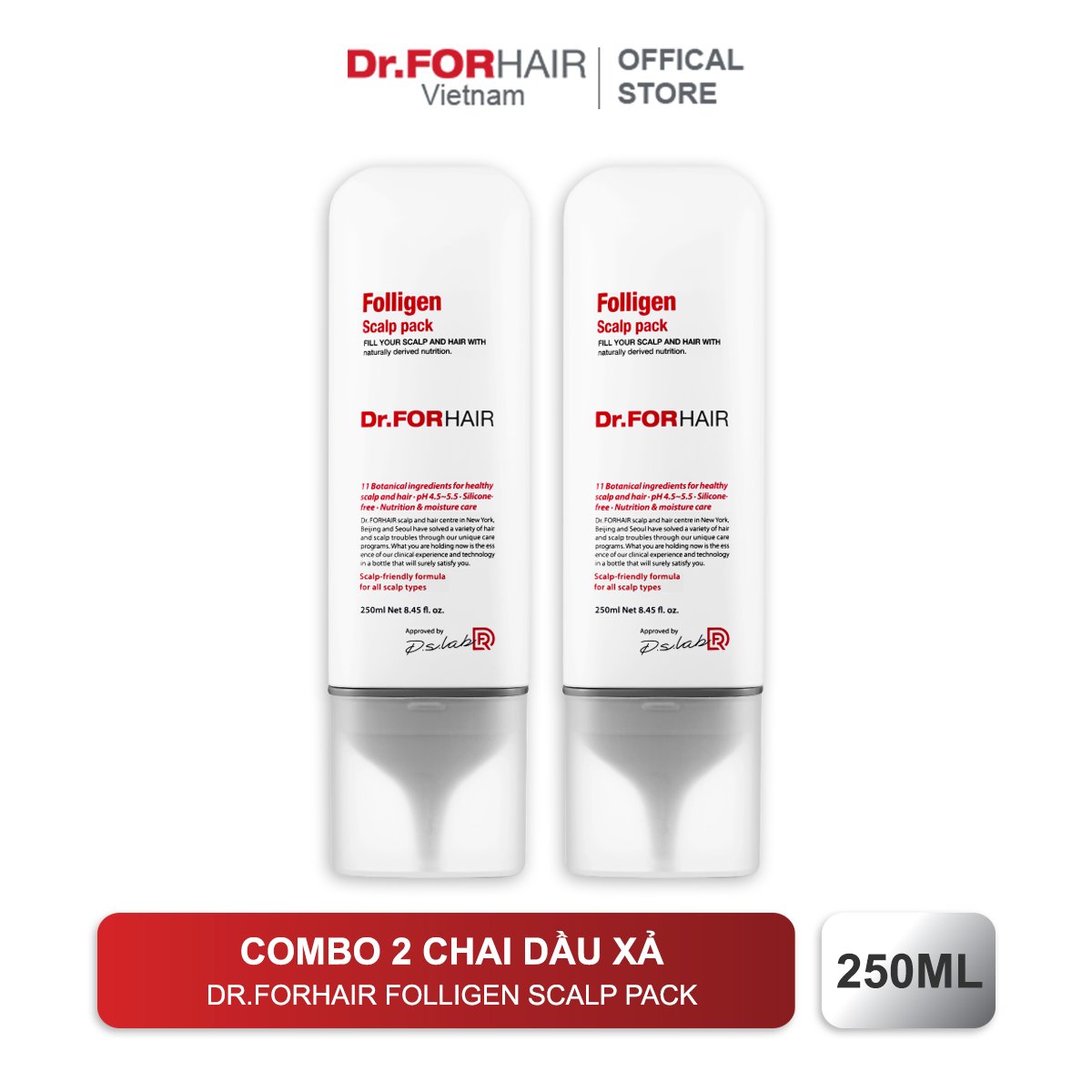 Combo 2 chai dầu xả dưỡng tóc, hỗ trợ mọc tóc, dưỡng ẩm Dr.FORHAIR Folligen Scalp Pack 250ml