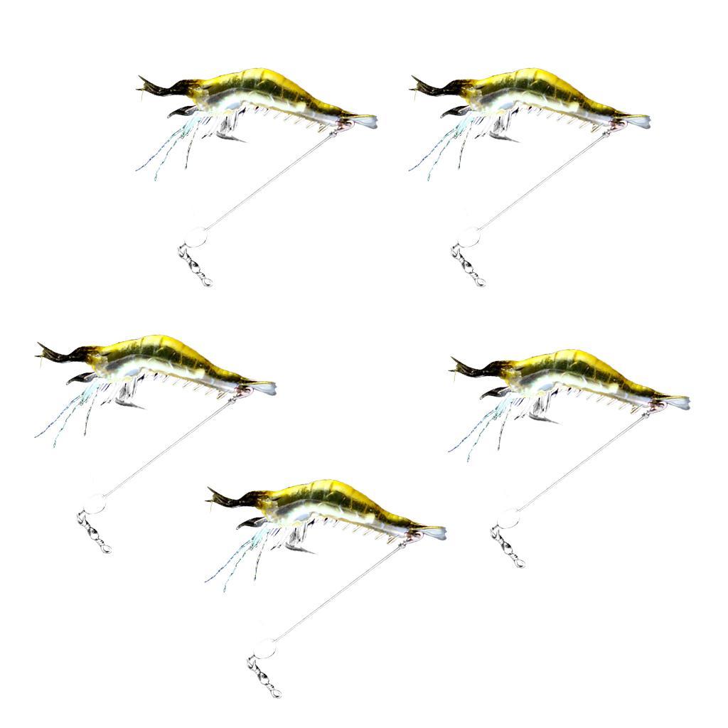 5Pc Shrimp Bait Set Fishing Lures Kit Soft Lures Plastic Luminous Fishing Bait with Hooks Bead Swivels Bass Fishing Tackles