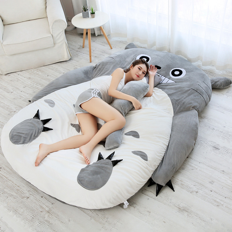 Đệm giường lười thêu hình thú xinh xắn, đệm lười totoro có khóa kéo 2 lớp dễ dàng vệ sinh