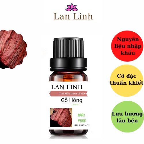 Tinh dầu thiên nhiên nguyên chất thơm lâu Gỗ Hồng cô đặc giúp khử mùi, thư giãn 10ml