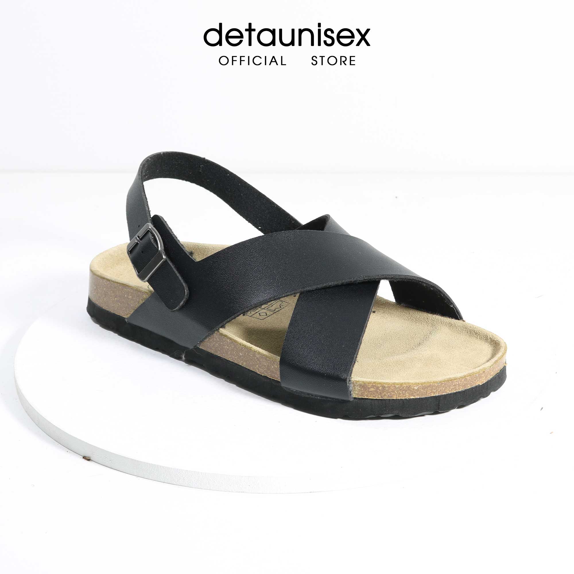 Giày sandal đế trấu quai chéo nam nữ Detaunisex màu ĐEN - SATA23D