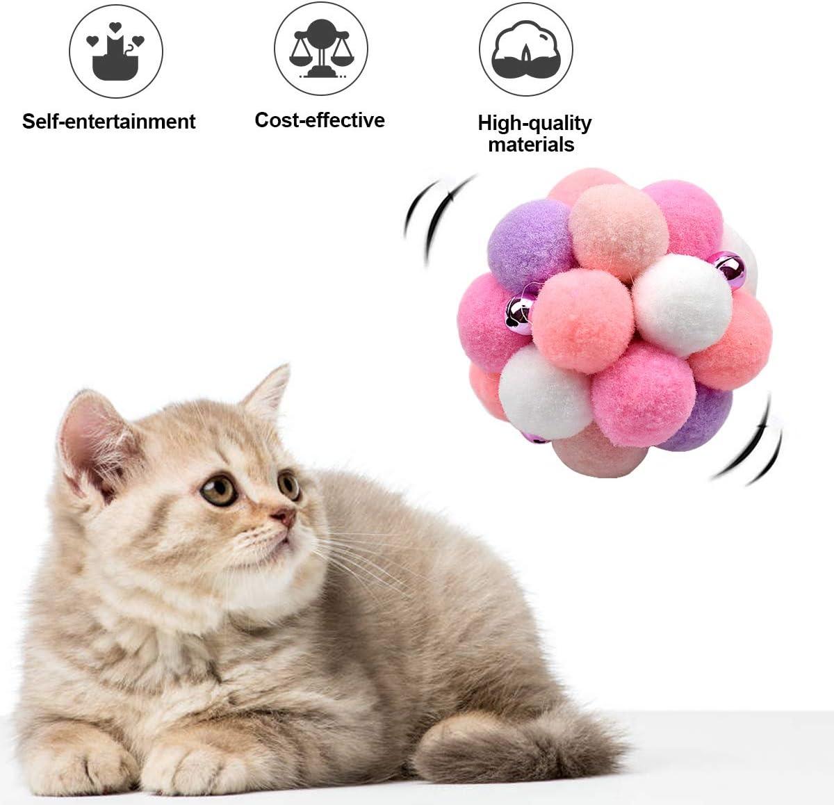 Bóng đầy màu sắc cho mèo, Đồ chơi mèo tương tác 3 mảnh có lông vũ và chuông đầy màu sắc Đồ chơi bóng mèo nhồi bông cho mèo con để huấn luyện mèo con Chơi nhai