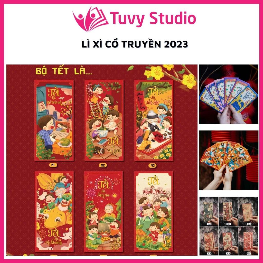 Lì xì tết 2022 - gói 5 cái, 10 cái mẫu truyền thống gia đình sum vầy giấy C150 bóng đẹp tại Tú Vy Studio
