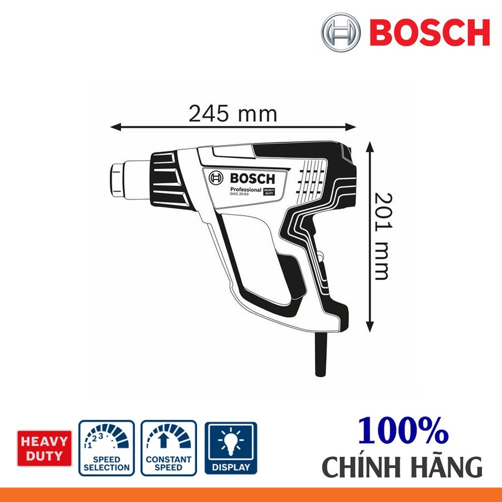 Máy thổi hơi nóng BOSCH GHG20-63 (2000W)/06012A62K0