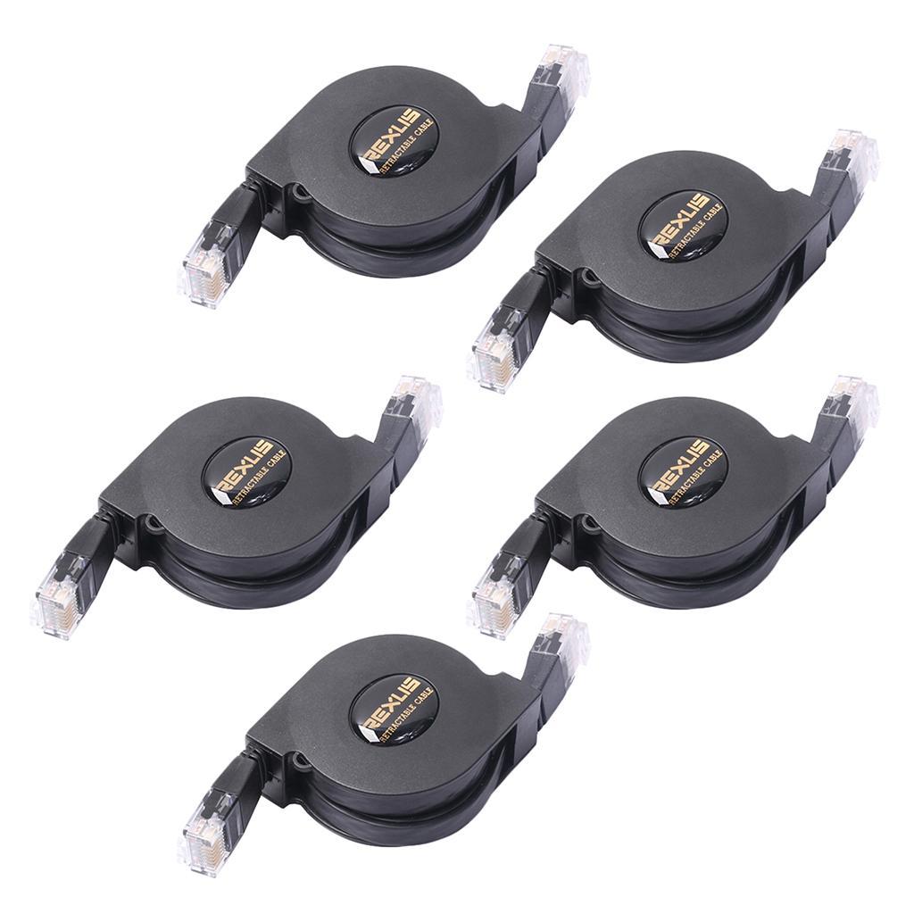 5x Flat CAT6 Patch Ethernet LAN Network Retractable Cable 2m