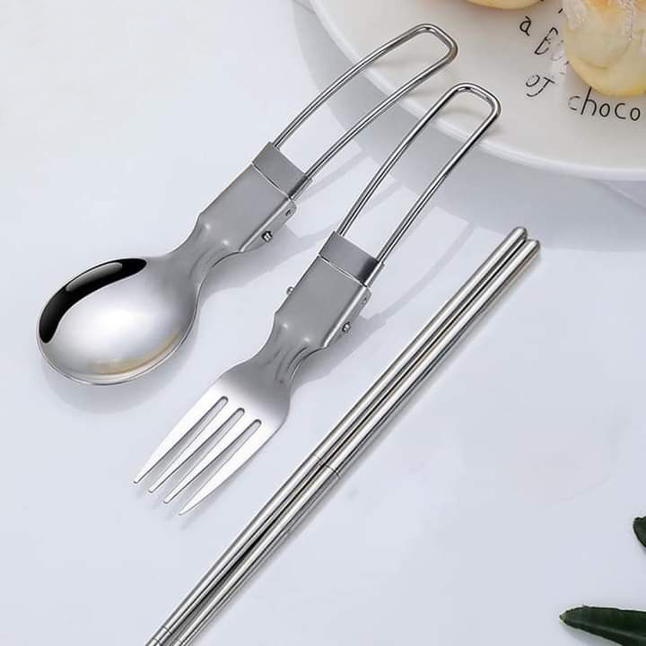 Set 3 Món Đũa Dĩa Gấp Gọn Đi Cắm Trại Phượt