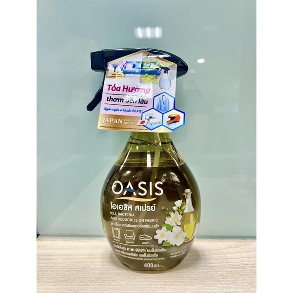 Xịt vải khử mùi &amp; Ngăn ngừa vi khuẩn trên vải Oasis Jasmine tea &amp; Freesia 400ml mùi hương sang trọng nồng nàn bền lâu nó