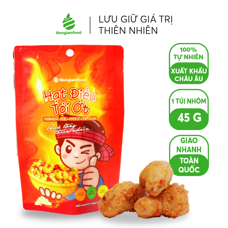 Hạt điều phủ vị phô mai, sầu riêng, tỏi ớt, wasabi túi 45g Nonglamfood | Đồ ăn vặt dinh dưỡng