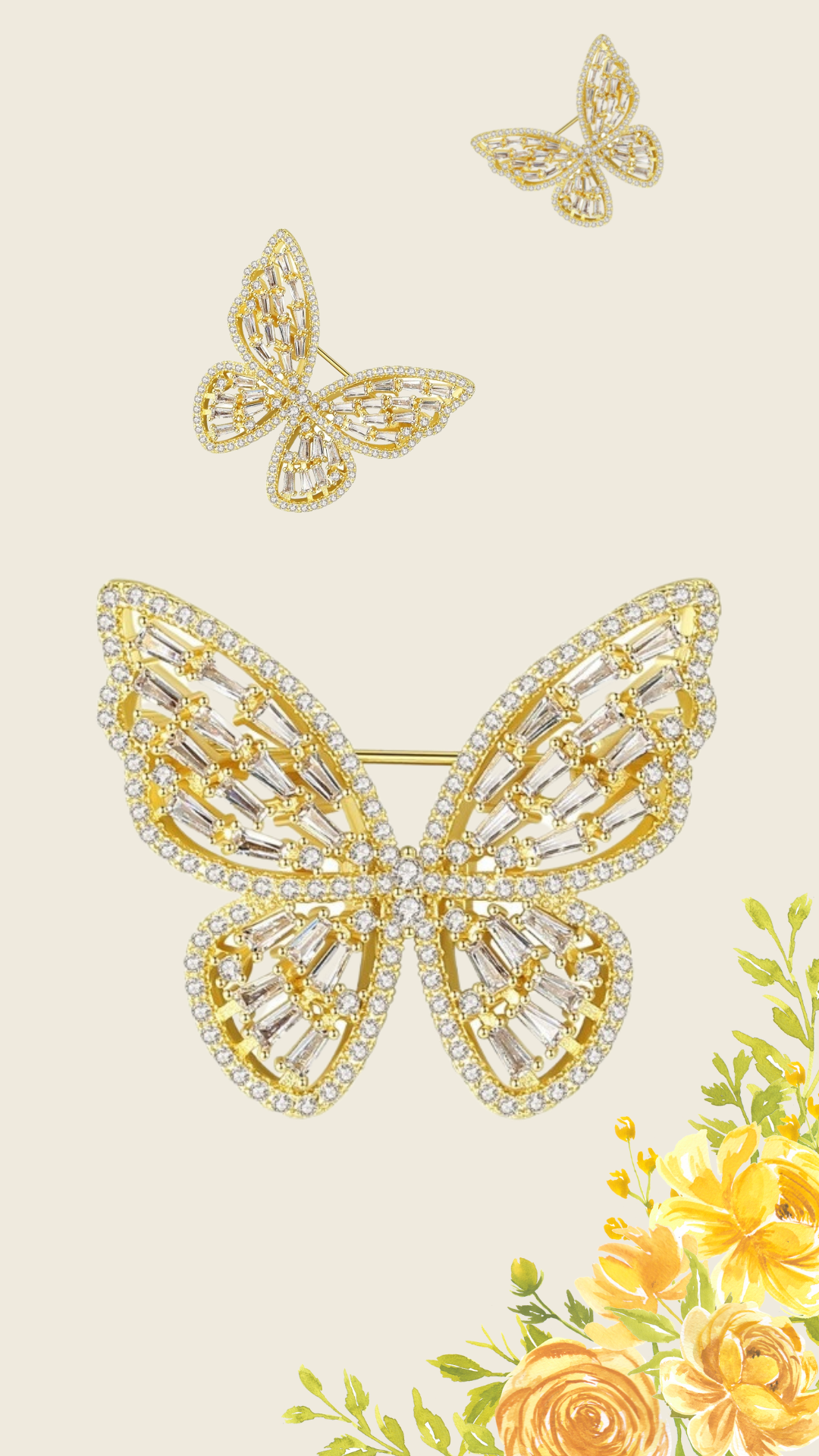 Cài Áo Bạc S925 Nữ Trâm Cài Áo Butterfly Đá Vàng Cz Cao Cấp