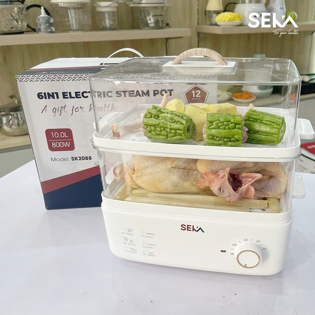 Nồi Hấp Điện 2 Tầng Đa Năng 6in1 Seka SK6610 (SK2088) Model 2024 - Nồi Hấp Hẹn Giờ - Dung Tích 10L - Hàng Chính Hãng