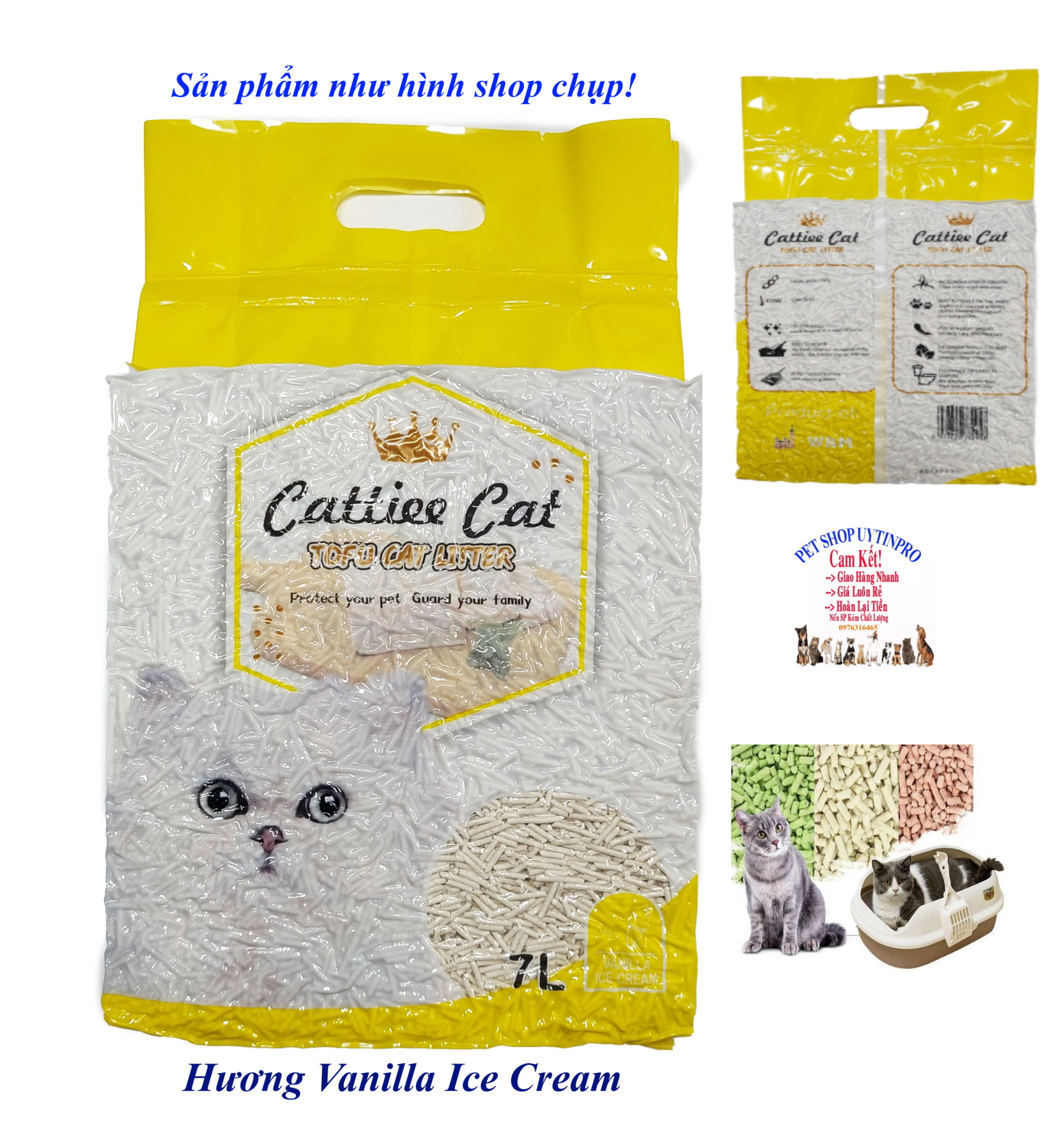 Cát vệ sinh đậu nành cho Mèo Cattiee Cat Tofu cat litter Túi 7L Nguyên liệu đậu nành tự nhiên, Khử mùi, Siêu vón cục