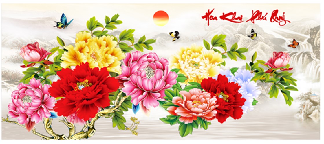 Tranh đính đá hoa khai phú quí VS344 - 120 x 60 cm - chưa đính