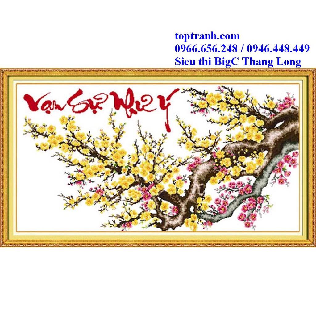 Tranh thêu chữ thập hoa mai vàng Vạn sự như ý 222698