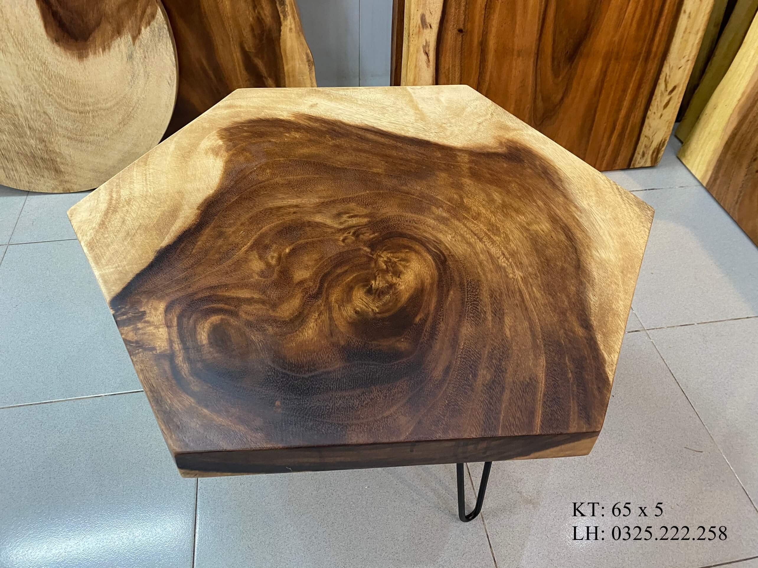 Bàn Sofa Lục Giác, Bàn Sofa Gỗ Me Tây, Bàn Ngồi Bệt Gỗ Tự Nhiên, Bàn Phòng Khách Hiện Đại, Bàn Trà Gỗ Rộng 65cm Dày 5cm