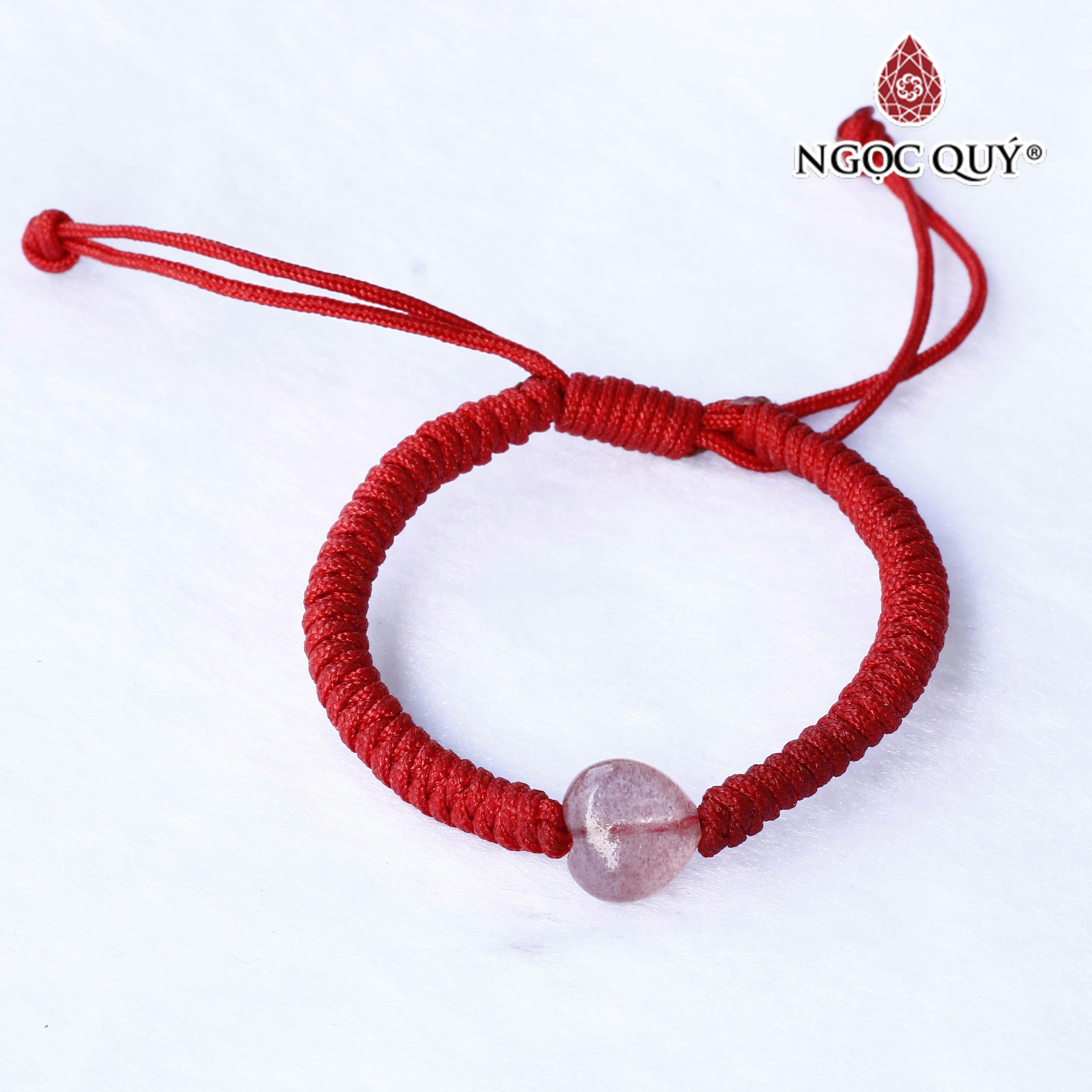 Vòng thắt dây đỏ trái tim đá thạch anh dâu hợp mệnh hỏa, thổ - Ngọc Quý Gemstones