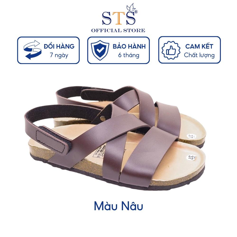 Giày Sandal Đế Trấu Nam nữ quai chéo Da Pu cao cấp xuất khẩu, mặt lót PU kem chống nước nhiều màu sắc mã KPU21