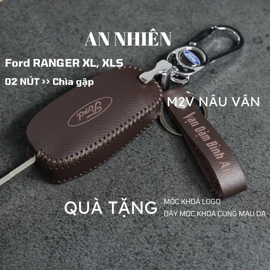 Bao da dành cho móc khoá bọc ốp chìa khóa xe ô tô Ford Ranger XL, XLS, da bò, nhiều màu, khâu thủ công Ford1B